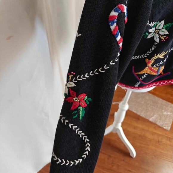 Designers Originals Studio Women M Black Christmas Cardigan Ugly Sweater bells - Picture 12 of 12